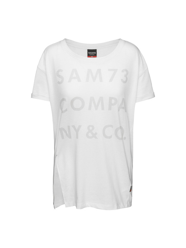 Sam 73 Бяла дамска свободна тениска с щампа SAM 73