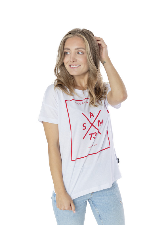 Sam 73 Бяла дамска тениска с щампа SAM 73