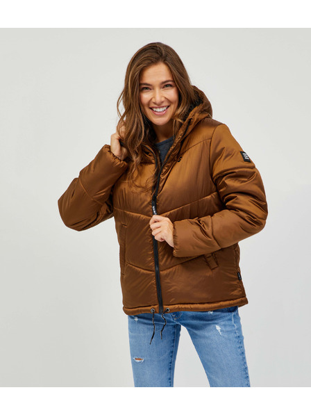 Sam 73 Кафяво дамско ватирано зимно яке с качулка SAM 73 Gede