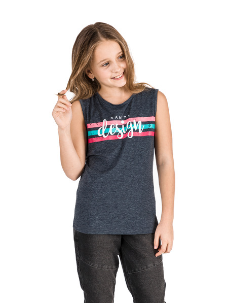 Sam 73 Тъмносин детски потник с щампа SAM 73