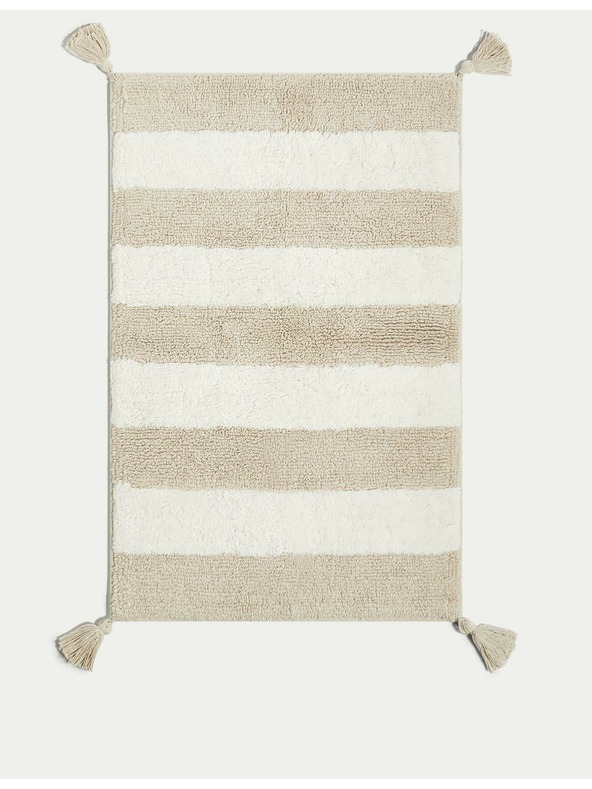 Marks & Spencer Изтривалка за баня от чист памук на райета Marks & Spencer бежова