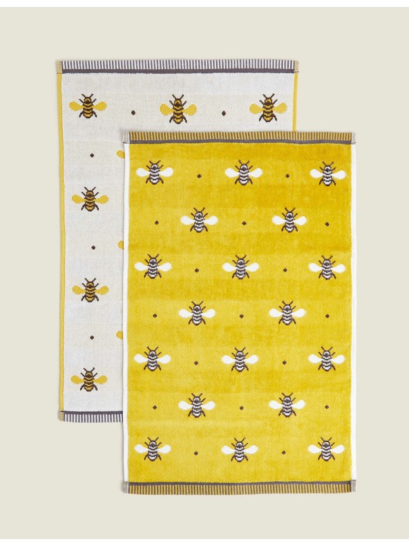 Marks & Spencer Комплект 2 кърпи от чист памук с принт на пчели Marks & Spencer жълта