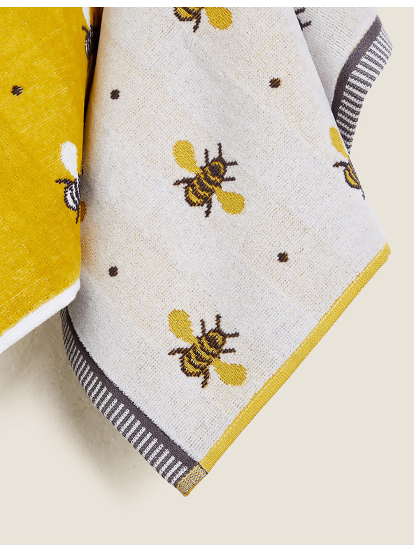 Marks & Spencer Комплект 2 кърпи от чист памук с принт на пчели Marks & Spencer жълта