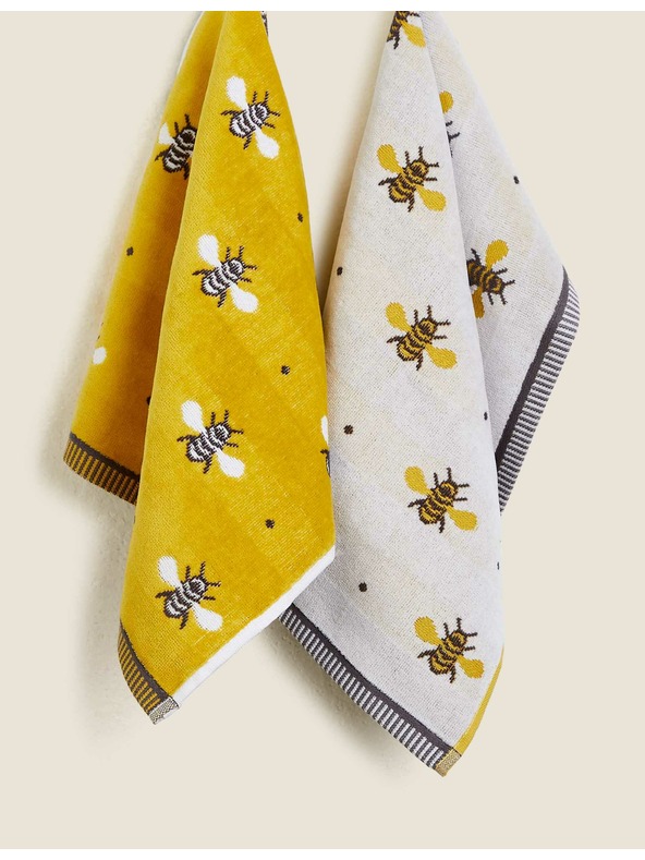Marks & Spencer Комплект 2 кърпи от чист памук с принт на пчели Marks & Spencer жълта