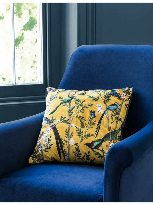 Marks & Spencer Кадифена възглавница с птички Marks & Spencer жълта