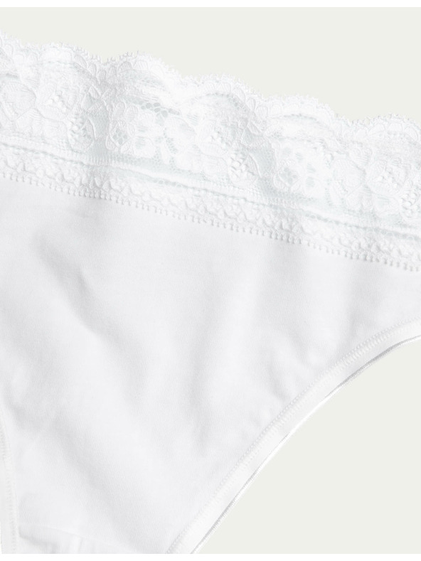 Marks & Spencer Памучни дантелени бикини с ликра, 5 пакета Marks & Spencer бяло