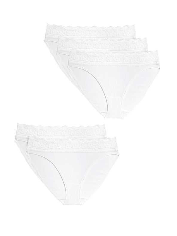 Marks & Spencer Памучни дантелени бикини с ликра, 5 пакета Marks & Spencer бяло