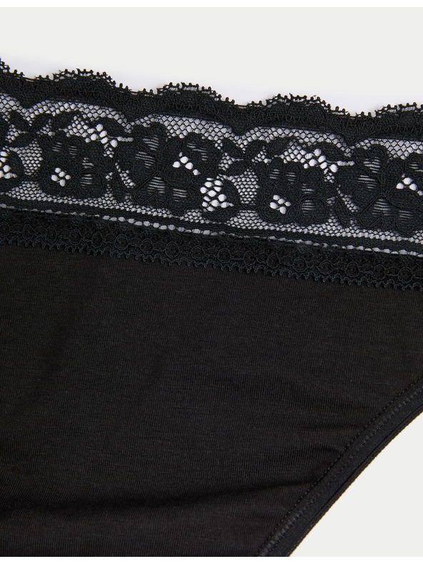 Marks & Spencer Памучни дантелени бикини с ликра, 5 пакета Marks & Spencer черни