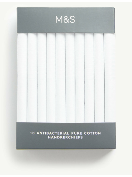 Marks & Spencer 10 броя антибактериални носни кърпички от чист памук със Sanitized Finish® Marks & Spencer бели