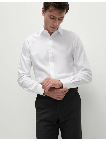 Marks & Spencer Памучна риза с тесен силует с незабавна грижа Marks & Spencer бяла