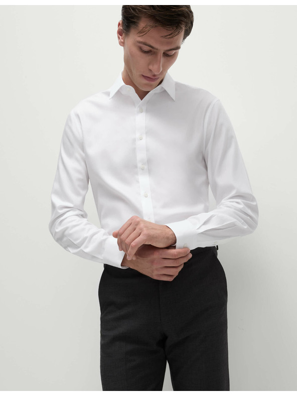 Marks & Spencer Памучна риза с тесен силует с незабавна грижа Marks & Spencer бяла