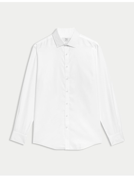 Marks & Spencer Памучна риза с тесен силует с незабавна грижа Marks & Spencer бяла