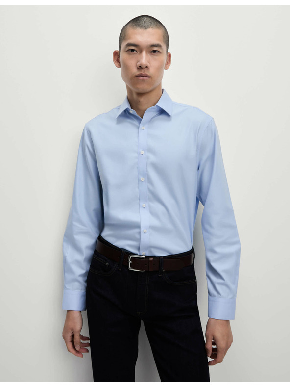 Marks & Spencer Риза от памук с класически силует с незабавна грижа Marks & Spencer синя