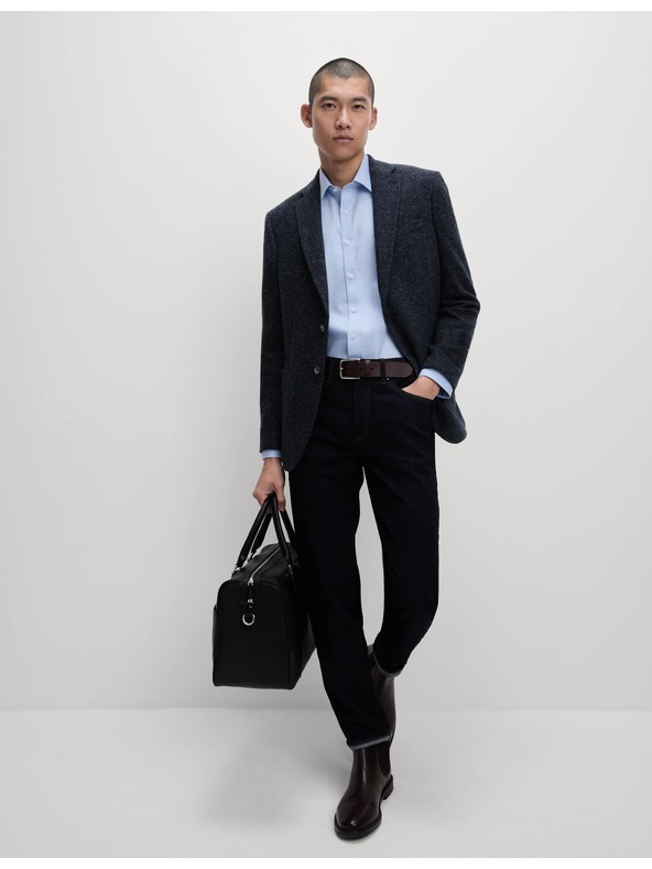 Marks & Spencer Риза от памук с класически силует с незабавна грижа Marks & Spencer синя