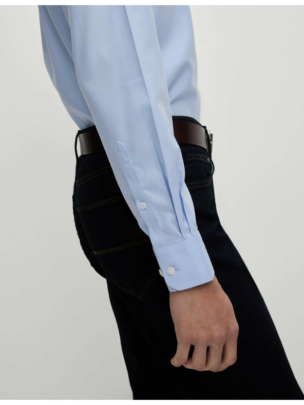 Marks & Spencer Риза от памук с класически силует с незабавна грижа Marks & Spencer синя