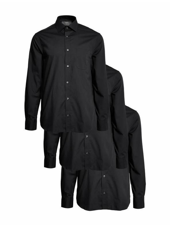 Marks & Spencer Marks & Spencer Риза с дълъг ръкав, тънка, 3 броя в опаковка черна