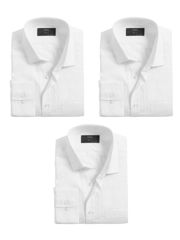 Marks & Spencer Риза с дълги ръкави, нормален силует, комплект 3 бр. Marks & Spencer бяла