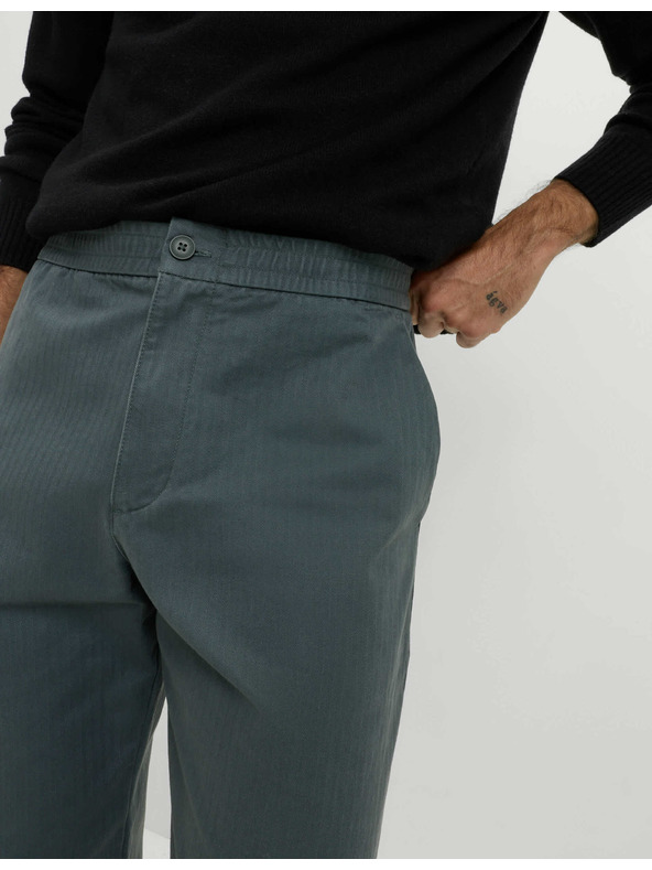 Marks & Spencer Панталони с рибена кост, от чист памук Marks & Spencer зелен