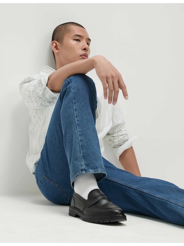 Marks & Spencer Гладки дънки със стандартен силует от чист памук Marks & Spencer синьо