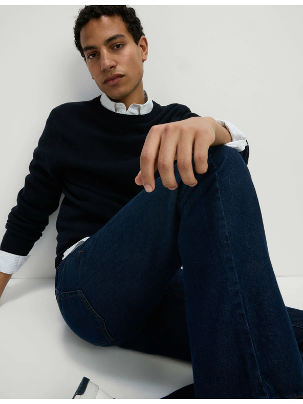 Marks & Spencer Гладки дънки с права кройка от чист памук Marks & Spencer тъмносини