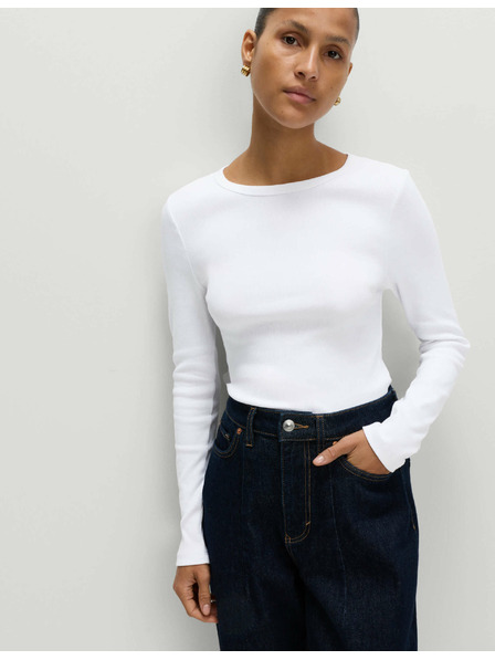 Marks & Spencer Ребрест топ с висок дял памук Marks & Spencer бял