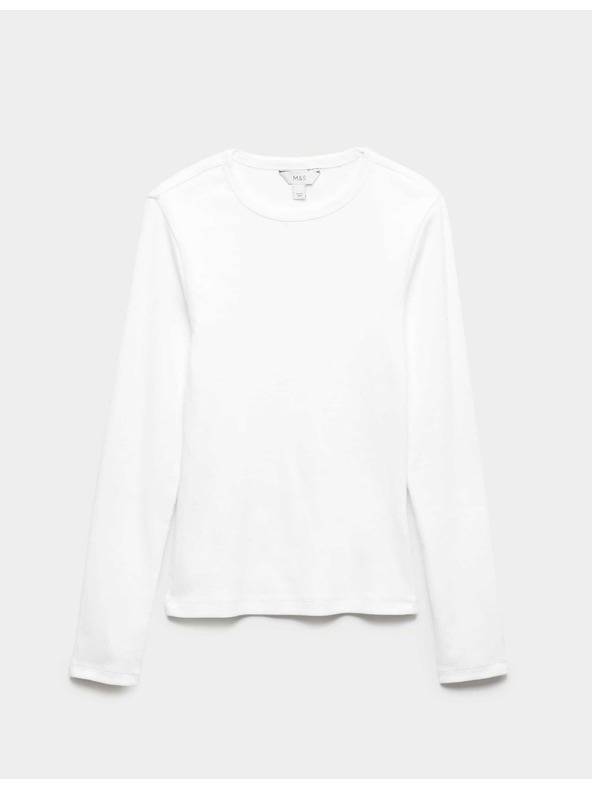 Marks & Spencer Ребрест топ с висок дял памук Marks & Spencer бял