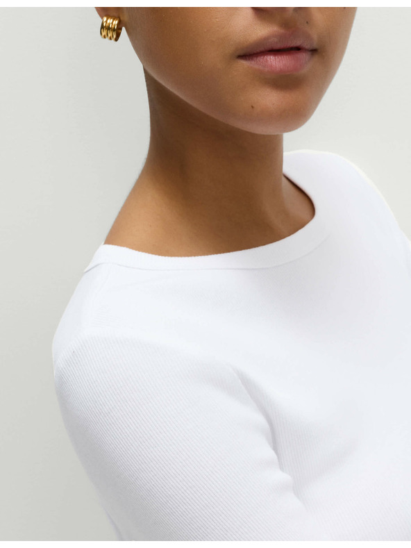 Marks & Spencer Ребрест топ с висок дял памук Marks & Spencer бял