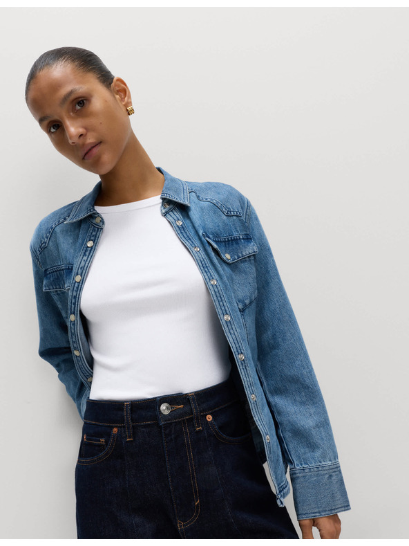 Marks & Spencer Ребрест топ с висок дял памук Marks & Spencer бял