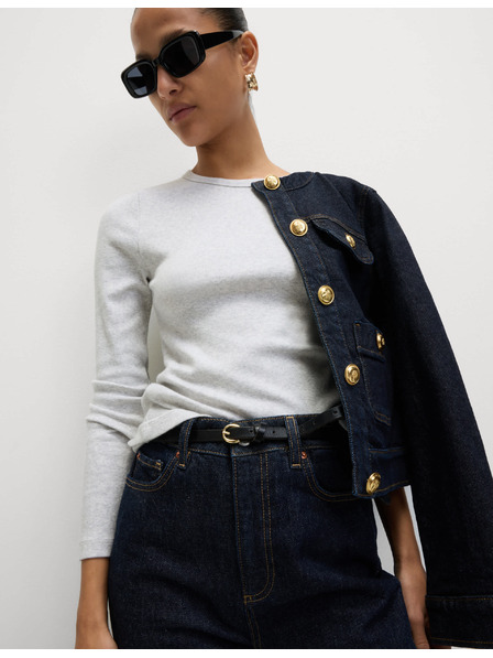 Marks & Spencer Ребрест топ с висок дял памук Marks & Spencer сив