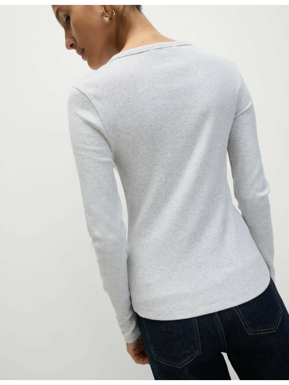 Marks & Spencer Ребрест топ с висок дял памук Marks & Spencer сив