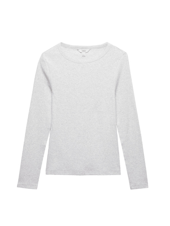 Marks & Spencer Ребрест топ с висок дял памук Marks & Spencer сив