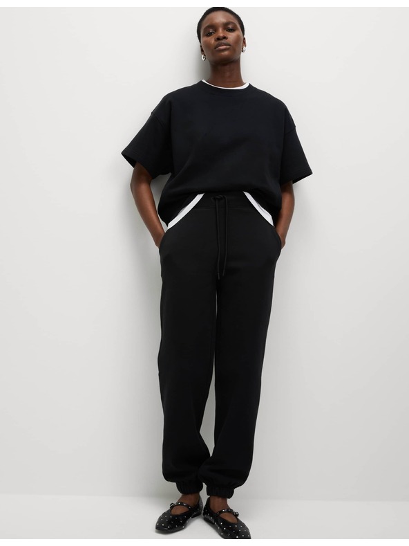 Marks & Spencer Долнища с маншети, с висок процент памук и връзки Marks & Spencer черен цвят