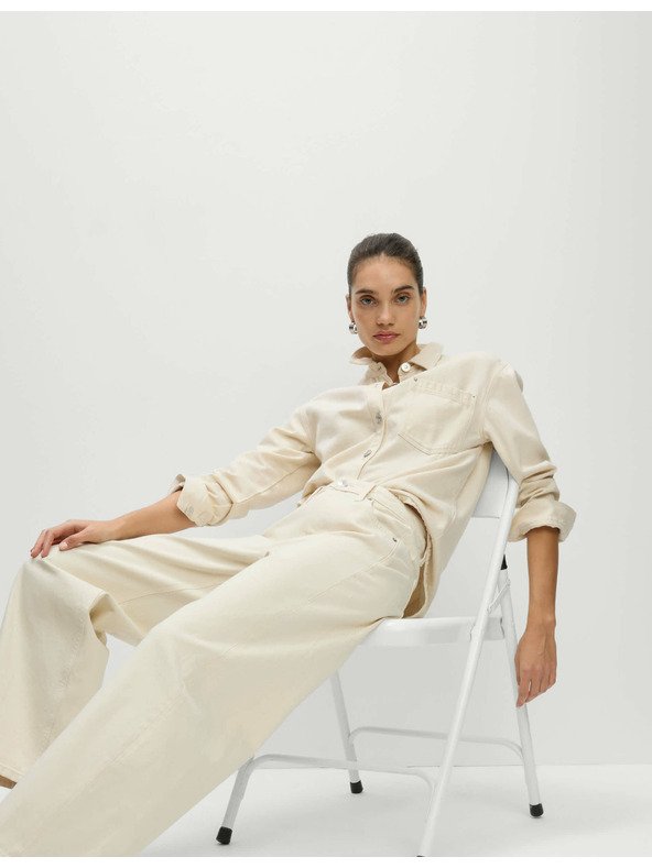 Marks & Spencer Прави дънки със средна талия Marks & Spencer кремави