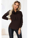 numoco Бизнес блуза с дълъг ръкав и връзване отпред - шоколадова
