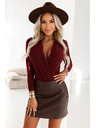 numoco Бордо дамско боди с V-образно деколте