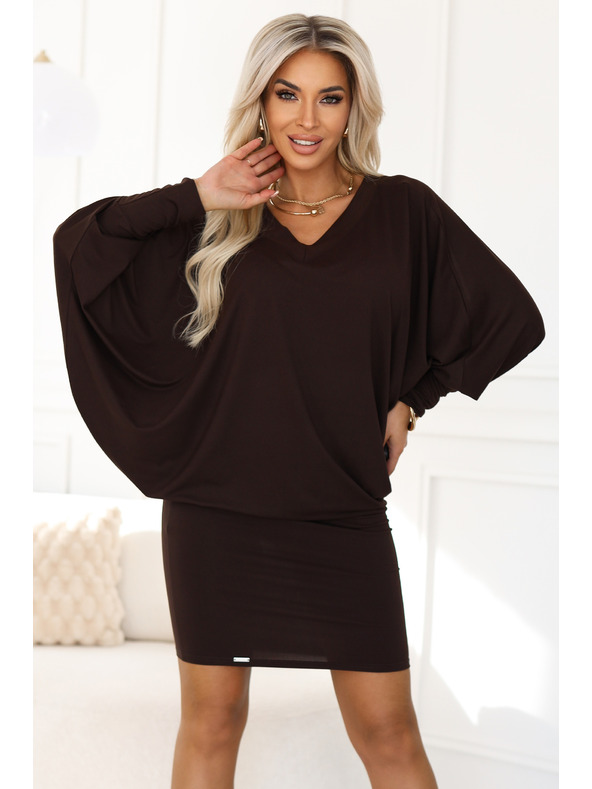 numoco Удобни прилепнали рокли с дълъг ръкав - шоколадови