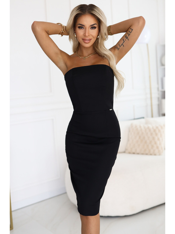 numoco Миди рокля с голи рамене и корсет - черна