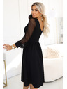 numoco Елегантни миди рокля с прехвърлящо се деколте и тюлени ръкави - черна