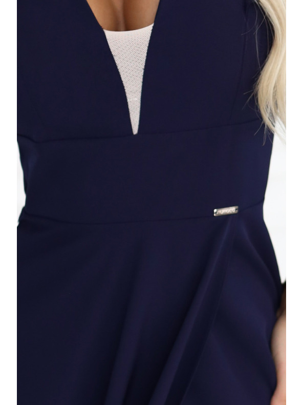 numoco Елегантна макси рокля с волани, дълбоко деколте и цепка - тъмносиня