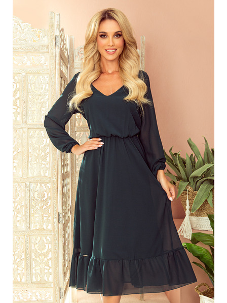 numoco Шифонена миди рокля с деколте и яка - зелена