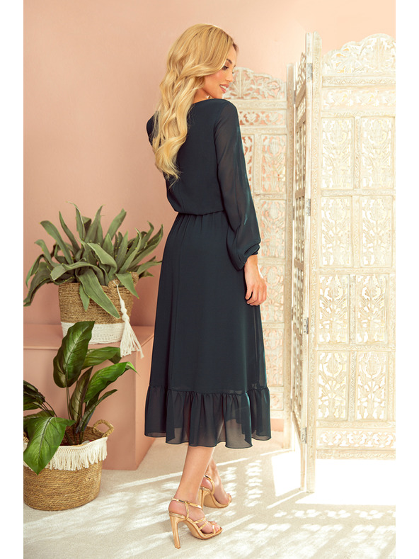 numoco Шифонена миди рокля с деколте и яка - зелена