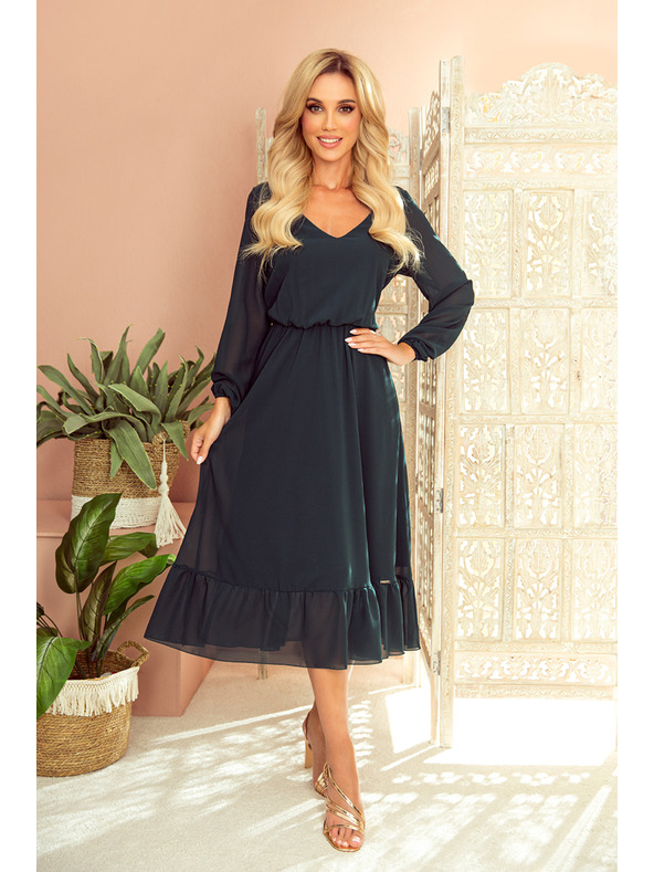 numoco Шифонена миди рокля с деколте и яка - зелена