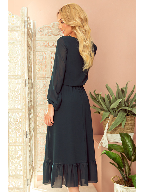 numoco Шифонена миди рокля с деколте и яка - зелена