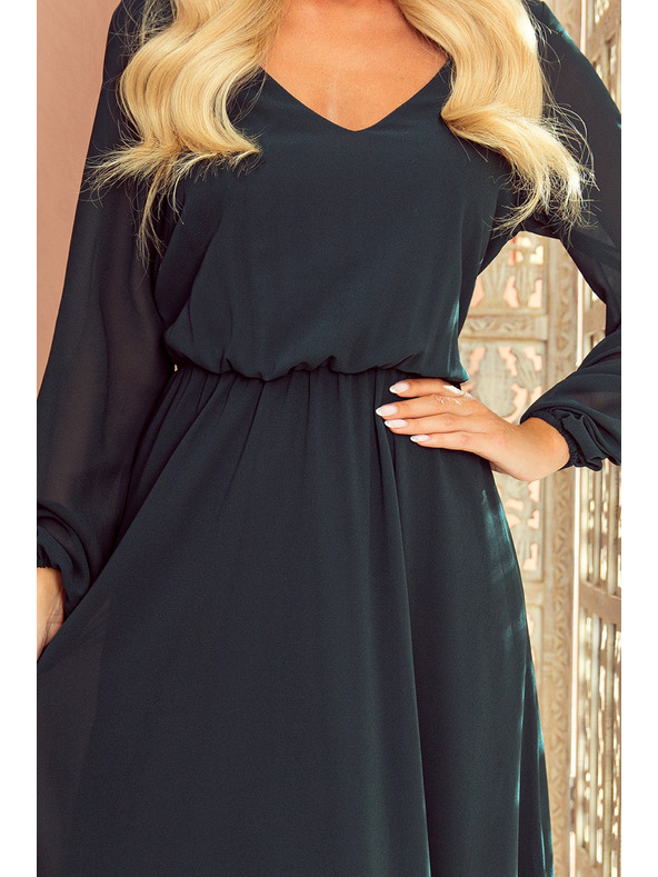 numoco Шифонена миди рокля с деколте и яка - зелена