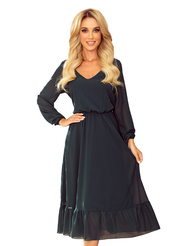 numoco Шифонена миди рокля с деколте и яка - зелена