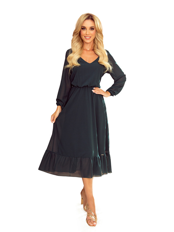 numoco Шифонена миди рокля с деколте и яка - зелена