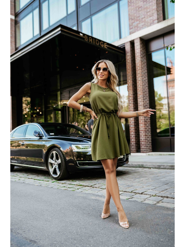 numoco VICTORIA трапецовидни рокля без ръкав с връзване в талията - каки