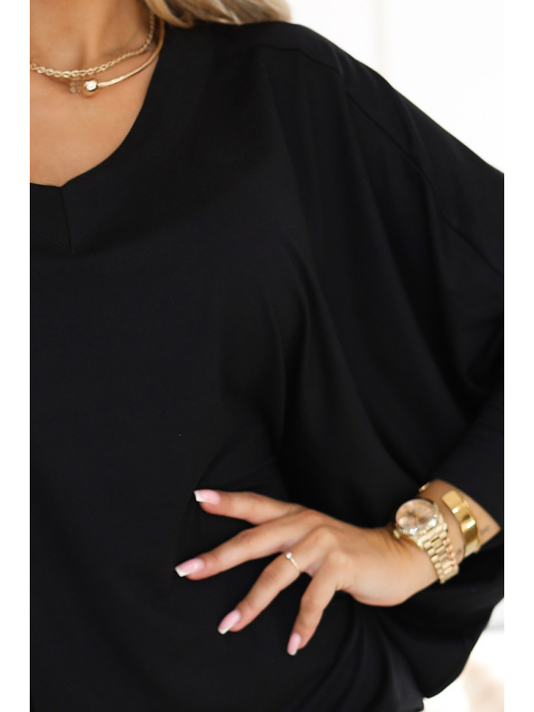 numoco Удобни летящи рокля с дълъг ръкав - черна