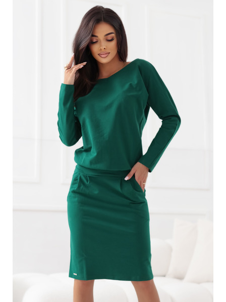 numoco Суитшърт рокля с дълъг ръкав и джобове - удобен силует с деколте отзад - зелена