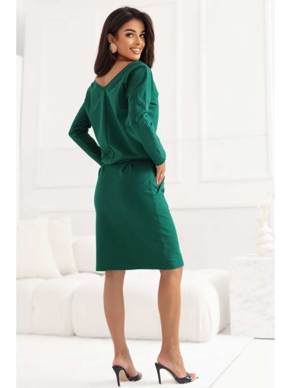 numoco Суитшърт рокля с дълъг ръкав и джобове - удобен силует с деколте отзад - зелена